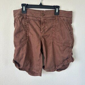 Level 99 Shorts Womens 28 Brown Linen Blend Cargo Casual Bermuda
